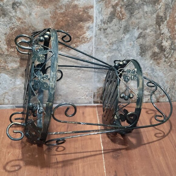 Two Tier Metal Fruit Basket Kitchen Storage Organizer 21" High Vines and Leaves - Picture 8 of 12